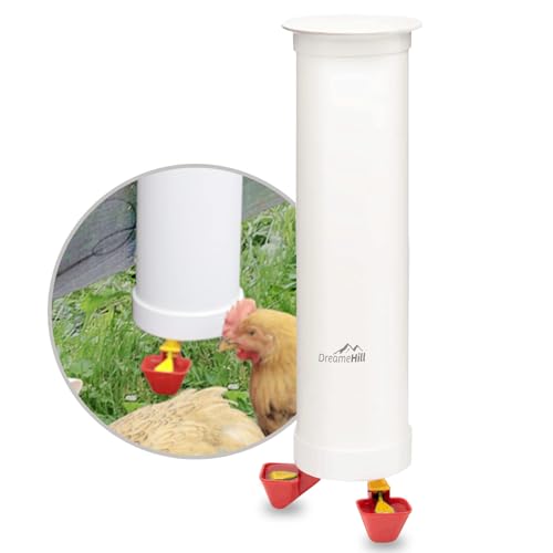 DreameHill 1 Gallone Hühnertränke mit zwei automatischen Bechern für Hühnerställe – für den Innen- und Außenbereich von DreameHill