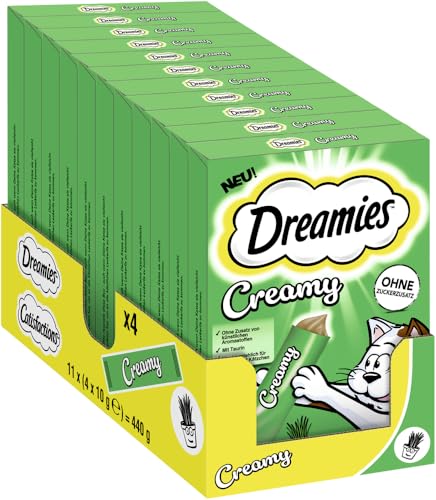 DREAMIES Creamy Multipack Katzenminze, 11x4x10g - Cremige Leckerlis mit Katzenminze für Katzen von Dreamies