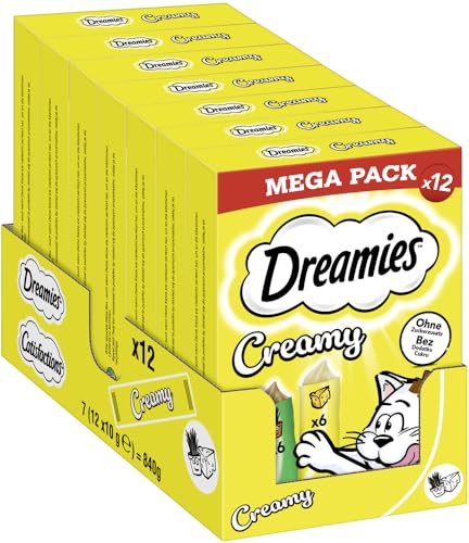 DREAMIES Creamy mit Katzenminze und Käse, 7x12x10g Multipack - Cremige Katzenleckerlis für verwöhnte Katzen von Dreamies