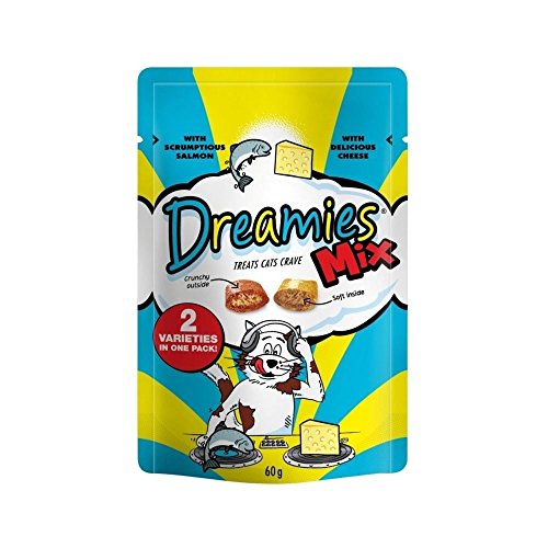 Dreamies Cat Treats Mix mit Scrumptious Lachs und Köstlicher Käse (60g) - Packung mit 2 von Dreamies