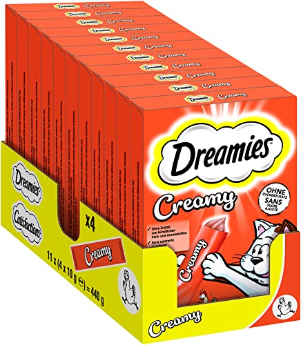 Dreamies Katzenleckerlis Creamy Snacks mit Huhn – köstlich cremiger Geschmack – 44 Portionsbeutel (11 x 4 x 10g) von Dreamies