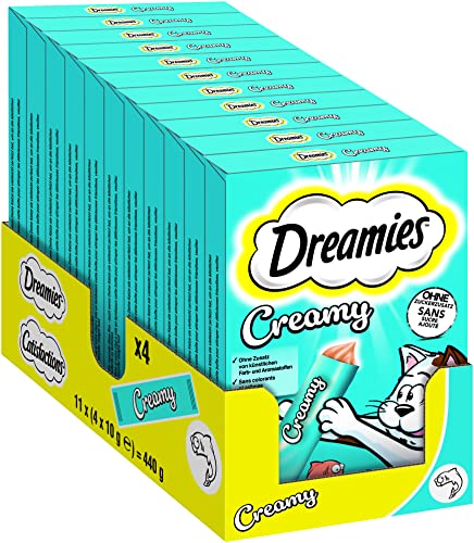 Dreamies Katzenleckerlis Creamy Snacks mit Lachs – köstlich cremiger Geschmack – 44 Portionsbeutel (11 x 4 x 10g) von Dreamies