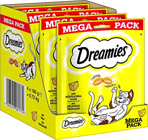 Dreamies Katzensnacks Katzenleckerli Klassiker mit Käse, 4 Packungen (4 x 180g) von Dreamies