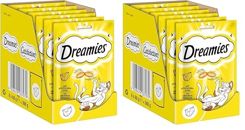 Dreamies Katzensnacks mit Käsegeschmack, 12er Pack, 6x60g – Außen knusprige & innen cremige Katzenleckerlis von Dreamies