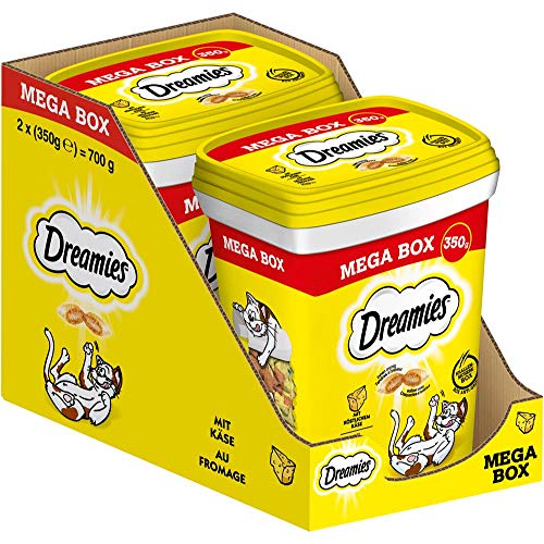 Dreamies Katzensnacks mit köstlichem Käse – Außen knusprig & innen cremig – Katzenleckerlis in Mega Box (2 x 350g) von Dreamies