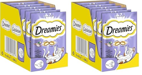 Dreamies Klassiker Katzensnacks mit Ente – Traumhaft knusprige Taschen mit zarter Füllung – 6 x 60g (Packung mit 2) von Dreamies