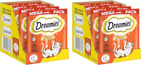 Dreamies Klassiker Katzensnacks mit Huhn – Katzenleckerli mit knuspriger Textur und cremiger Füllung – 4 x 180g (Packung mit 2) von Dreamies