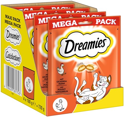 Dreamies Klassiker Katzensnacks mit Huhn – Katzenleckerli mit knuspriger Textur und cremiger Füllung – 4 x 180g von Dreamies