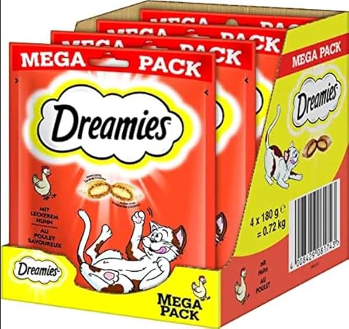 Dreamies Klassiker Katzensnacks mit Huhn – Katzenleckerli mit knuspriger Textur und cremiger Füllung – 4 x 180g von Dreamies