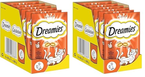 Dreamies Klassiker Katzensnacks mit Huhn – Traumhaft knusprige Taschen mit zarter Füllung – 6 x 60g (12er Pack) von Dreamies