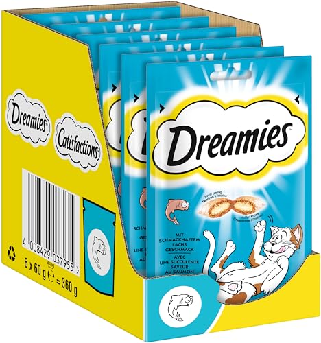 Dreamies Klassiker Katzensnacks mit Lachs – Traumhaft knusprige Taschen mit zarter Füllung – 6 x 60g von Dreamies