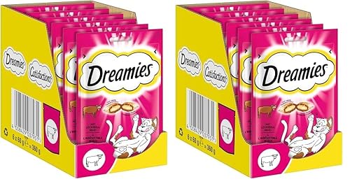 Dreamies Klassiker Katzensnacks mit Rind – Traumhaft knusprige Taschen mit zarter Füllung – 6 x 60g (Packung mit 2) von Dreamies