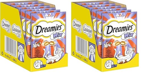 Dreamies Mix Katzensnacks mit Huhn & Ente – Außen knusprig & innen cremig – 6 x 60g (Packung mit 2) von Dreamies