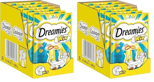 Dreamies Mix Katzensnacks mit Lachs & Käse – Außen knusprig & innen cremig – 6 x 60g (Packung mit 2) von Dreamies