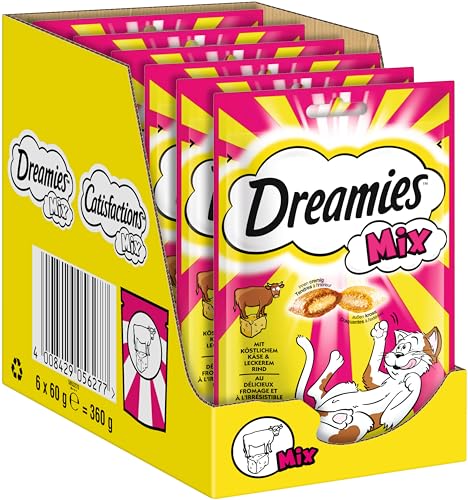 Dreamies Mix Katzensnacks mit Rind & Käse – Außen knusprig & innen cremig – 6 x 60g von Dreamies