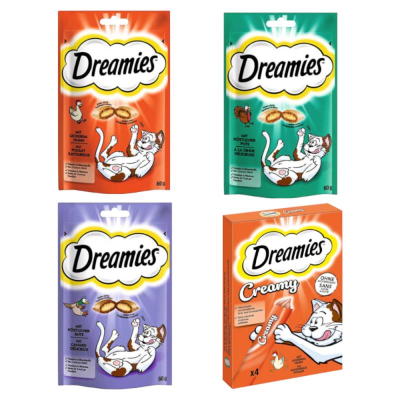 Dreamies Snacks zum Sonderpreis! - 11 x 40 g Creamy Huhn + 2 x 60 g Klassik Huhn + 2 x 60 g Klassik Ente + 2 x 60 g Klassik Pute von Dreamies