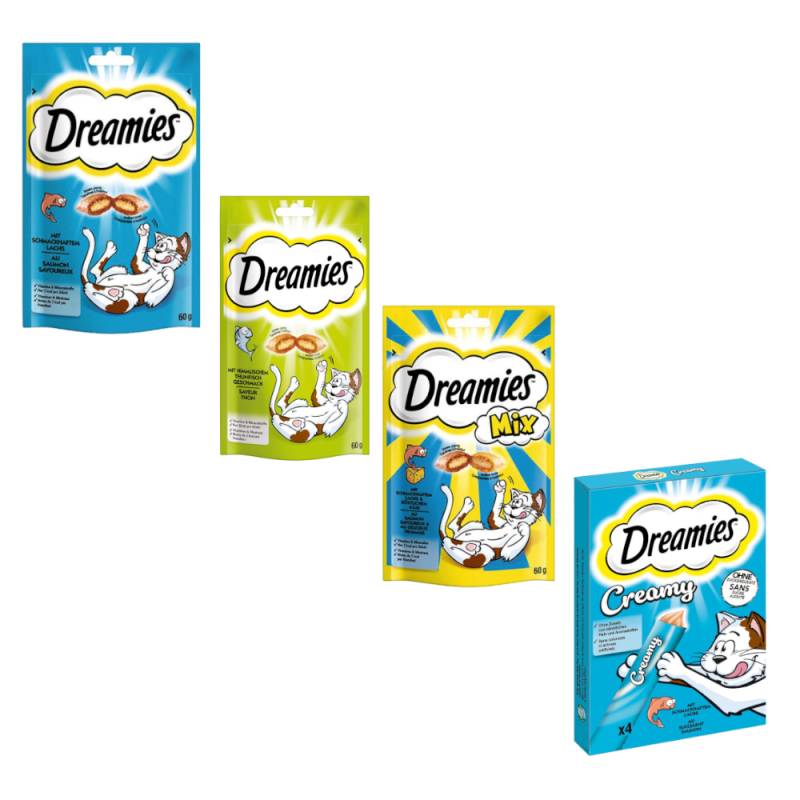 Dreamies Snacks zum Sonderpreis! - 11 x 40 g Creamy Lachs + 2 x 60 g Lachs & Käse + 2 x 60 g Klassik Thunfisch + 2 x 60 g Klassik Lachs von Dreamies