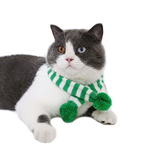 2 Pack Dog Cat Christmas Costume Dog Scarf Adjustable Cat Collar Neckerchief Warm Santa Scarf for Cats Small Dogs (M:Green Stripe) von Dreamls