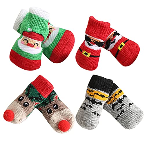 Dreamls 4 Set Hundesocken Pfotenschutz Anti-Rutsch Hundeschuhe Halloween Weihnachten Socken für Welpen Kleine Mittlere Hunde (L) von Dreamls