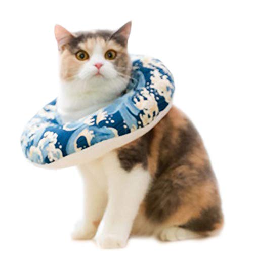 Dreamls Elizabeth Katzenhalsband für Katzen, Anti-Biss-Halsband nach Operationen, wasserdicht, verstellbar, Baumwolle, E-Halsband für Katzen, Kätzchen (L-Blau) von Dreamls