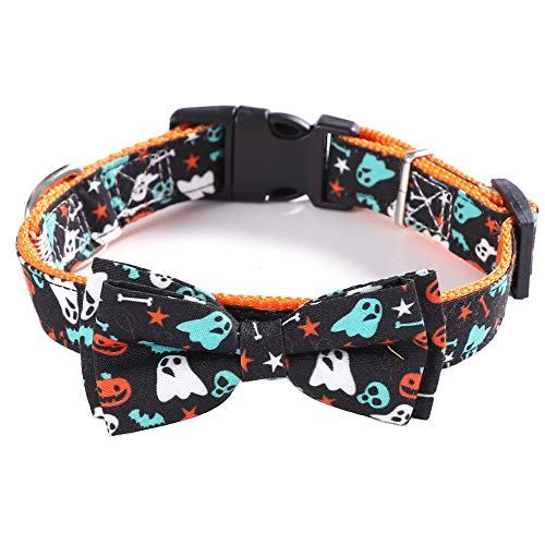 Dreamls Haustier-Halsband, Katzenhalsband mit Fliege, Halloween-Party-Halsdekoration, verstellbares Hundehalsband für Welpen, kleine mittelgroße Hunde (M, Ghost) von Dreamls