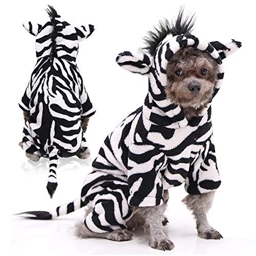 Dreamls Haustier Kleidung, Hund Halloween Kostüm Party Cosplay Kleidung Vierbein Jumpsuit Mantel Winter Hund Outfits Welpen Hoodie für Kleine Mittlere Hunde (XS-Zebra) von Dreamls