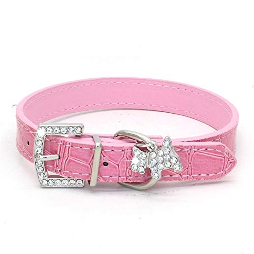 Dreamls Haustierhalsband, Hundehalsband mit Bling Strass Hundedekor Verstellbare PU Welpenhalsband D-Ring Schnalle für kleine Hunde (M-Pink) von Dreamls