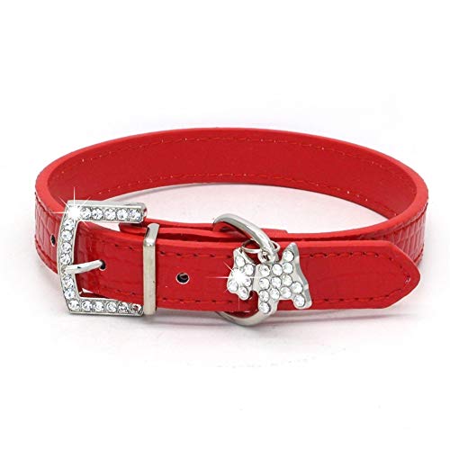 Dreamls Haustierhalsband, Hundehalsband mit Bling Strass Hundedekor Verstellbare PU Welpenhalsband D-Ring Schnalle für kleine Hunde (M-Rot) von Dreamls