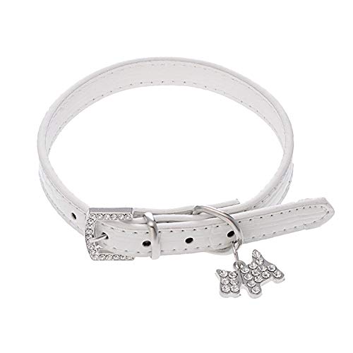 Dreamls Haustierhalsband, Hundehalsband mit Bling Strass Hundedekor Verstellbare PU Welpenhalsband D-Ring Schnalle für kleine Hunde (M-Weiß) von Dreamls