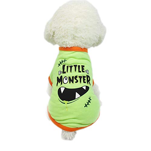 Dreamls Hund Halloween T-Shirts Lustig Weich Kürbis Katze ShirtS Welpen Sweatshirts Hundeweste Kostüm für kleine Hunde Urlaub Party (M-Grün) von Dreamls