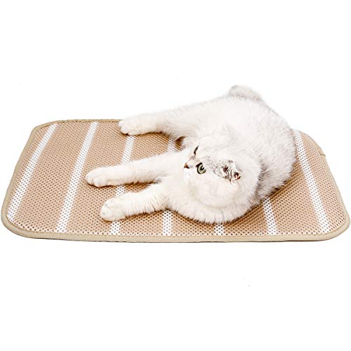Dreamls Hund Kühlmatte Eiskissen Decke Sommer Kühlende Isomatte Anti-Rutsch-Unterseite Waschbare Katzenmatten für Welpen Kleine Mittlere Hunde (S-Beige) von Dreamls