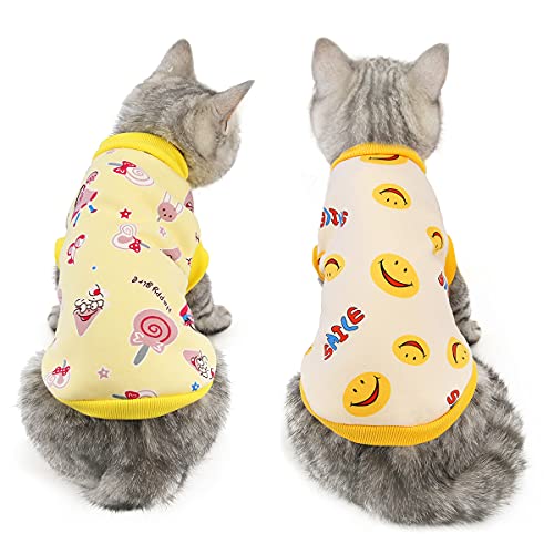 Dreamls Katzenkleidung, 2 Stück Katzen-Sweatshirts warmes T-Shirt Kätzchen Kleidung Weiche Baumwolle Welpen Pullover Haustier Mantel für Katzen Welpen (S:Lollipop and Smile) von Dreamls