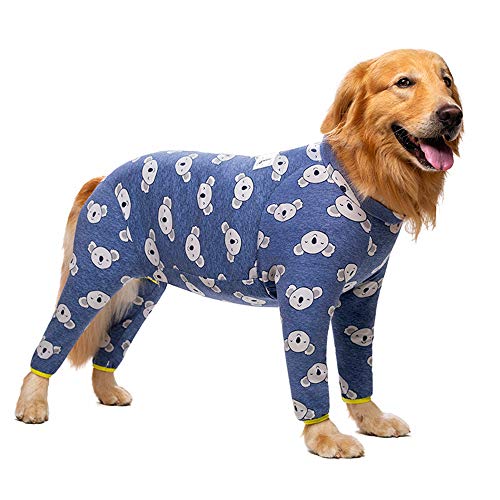 Große Hundebekleidung Haustier Vierbein-Pyjama Warm Elastisch Baumwolle Hundehemden Bedruckt Schutz Hundekostüm für mittelgroße große Hunde (30#:Blau) von Dreamls