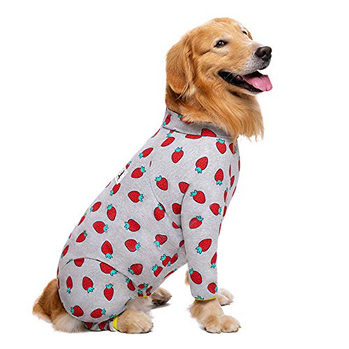 Große Hundebekleidung Haustier vierbeinige Pyjama warm elastisch Baumwolle Hundehemden bedruckt Schutz Hundekostüm für mittelgroße große Hunde (30#:Grau Erdbeere) von Dreamls