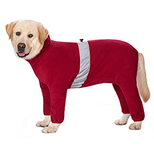 Große Hundebekleidung Winter Warm Hoher Kragen Mantel mit Reißverschluss Fleece Hund Onesie Vierbein-Overall Pyjama für Hunde (28#, Rot) von Dreamls