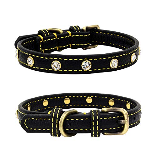 Haustier-Halsband, Hunde-Bling-Strass-Halsband Katzen-Diamant-Halskette aus strapazierfähigem Leder für kleine Hunde und mittelgroße Hunde (Größe S: Schwarz) von Dreamls