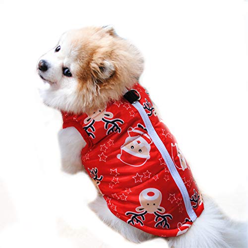 Haustier-Weihnachtskleidung, kleiner Hundemantel mit Reißverschluss, für kaltes Wetter, Baumwolle, wasserdichte Jacke für Welpen, Hunde, Katzen (S-Rot) von Dreamls
