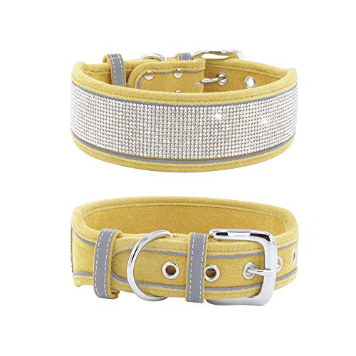 Haustierhalsband, Hunde-Bling-Strass-Halsbänder mit reflektierender, verstellbarer Halskette für mittelgroße und große Hunde (Größe M: Gelb) von Dreamls