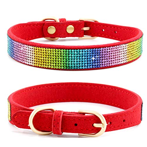 Haustierhalsband, Hundehalsband, Strassstein, Hundehalsband, verstellbar, Kristall, Nieten, Diamant, Glitzer-Halskette für Welpen, kleine und mittelgroße Hunde (XS: Rot) von Dreamls