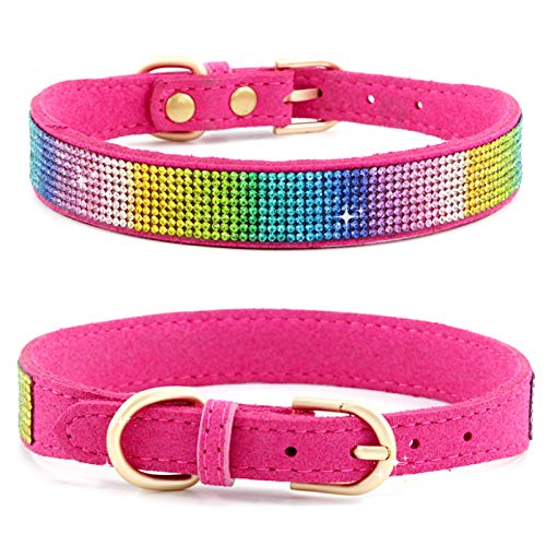 Haustierhalsband, Hundehalsband, Strassstein, Hundehalsband, verstellbar, Kristall, Nieten, Diamant-Bling-Halskette für Welpen, kleine und mittelgroße Hunde (Größe S: Rosarot) von Dreamls