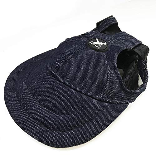 Haustierhüte, Hunde-Baseballhut, Sonnenschutzkappe, Outdoor-Hunde-Sportmütze mit Ohrlöchern und Kinnriemen, verstellbar für kleine mittelgroße Hunde (L, Denimblau) von Dreamls