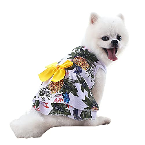 Haustierkleid Kleidung Ananas Hawaiian mit Schleife Welpenrock Katze Tutu Kleider für Katzen Welpen Kleine Hunde (Größe S: Weiß) von Dreamls