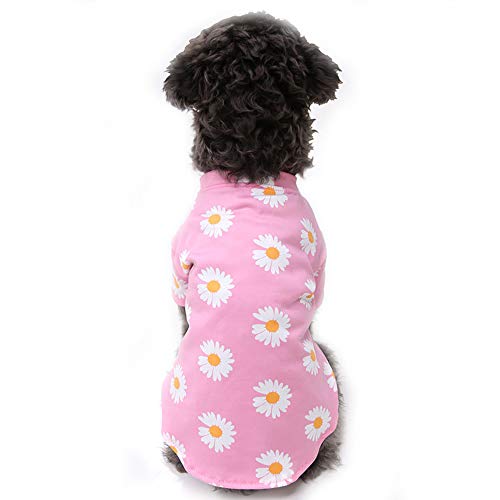 Haustierkleidung, Hunde-T-Shirts Atmungsaktive Baumwolle Welpenweste Sommer Blumenmuster Hundebekleidung Katze Pyjama für kleine Hunde Mittlere Hunde (L:Rosa) von Dreamls