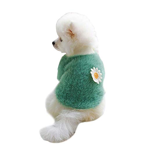 Haustierkleidung, Hundepullover mit Blumen-Gänseblümchen, Winter Hundebekleidung Welpen-Sweatshirt Plüsch Hund Outfit Mantel für kleine Hunde mittelgroße Hunde (L:Blau) von Dreamls