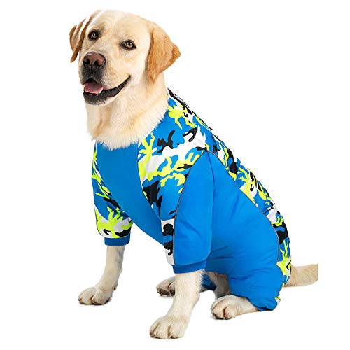 Haustierkleidung, großer Hunde-Overall Mantel Camouflage Hund Vierbein-Pyjama Wasserdicht Hunde-Shirt Anti-Haar-Hundekostüme für mittelgroße große Hunde (30#-blau) von Dreamls
