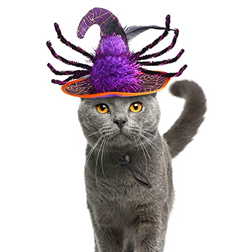 Hund & Katze Halloween Hüte, Lustige Katze Kopfbedeckung Verstellbares Welpen Cosplay Kostüm mit Spinne Fledermaus Dress Up Hüte für Hunde Katzen (D) von Dreamls