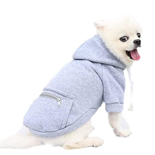 Hunde-Kapuzenpullover für Hunde, mit Tasche, warm, für den Winter, für Welpen, für Hunde (M-Grau) von Dreamls