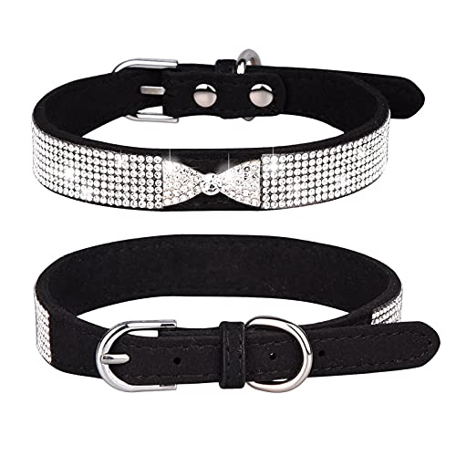 Hundehalsband, Bling Bling Bling Strass Hundehalsbänder mit Schleife Verstellbare Welpen Halskette für kleine Hunde Katzen (L-Schwarz) von Dreamls