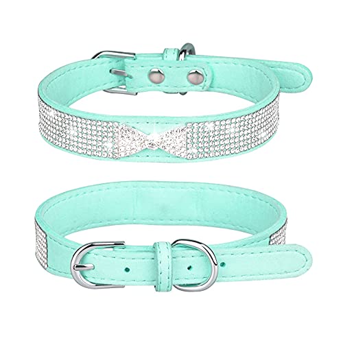 Hundehalsband, Bling Bling Bling Strass Hundehalsbänder mit Schleife Verstellbare Welpen Halskette für kleine Hunde Katzen (XS-Grün) von Dreamls