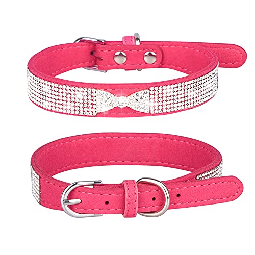 Hundehalsband, Bling Bling Bling Strass Hundehalsbänder mit Schleife Verstellbare Welpen Halskette für kleine Hunde Katzen (XS-Rose Red) von Dreamls